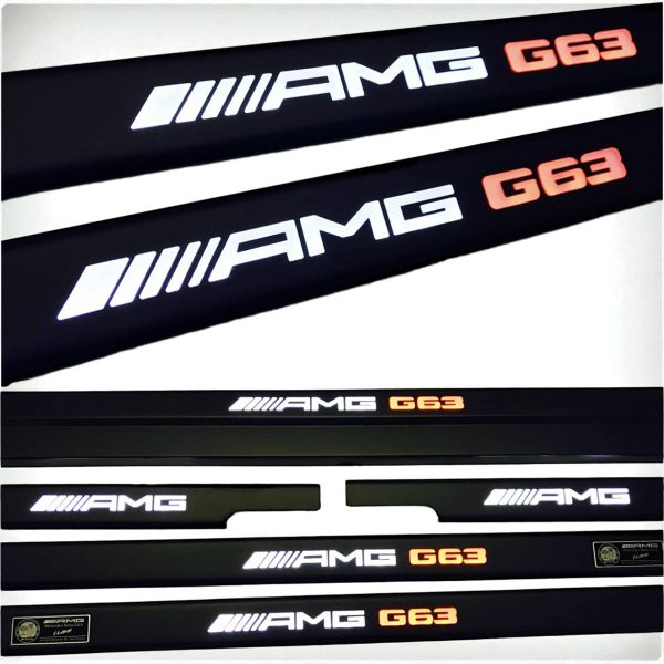 lose-up of AMG G63 style illuminated logo on door sills for Mercedes W463 6×6