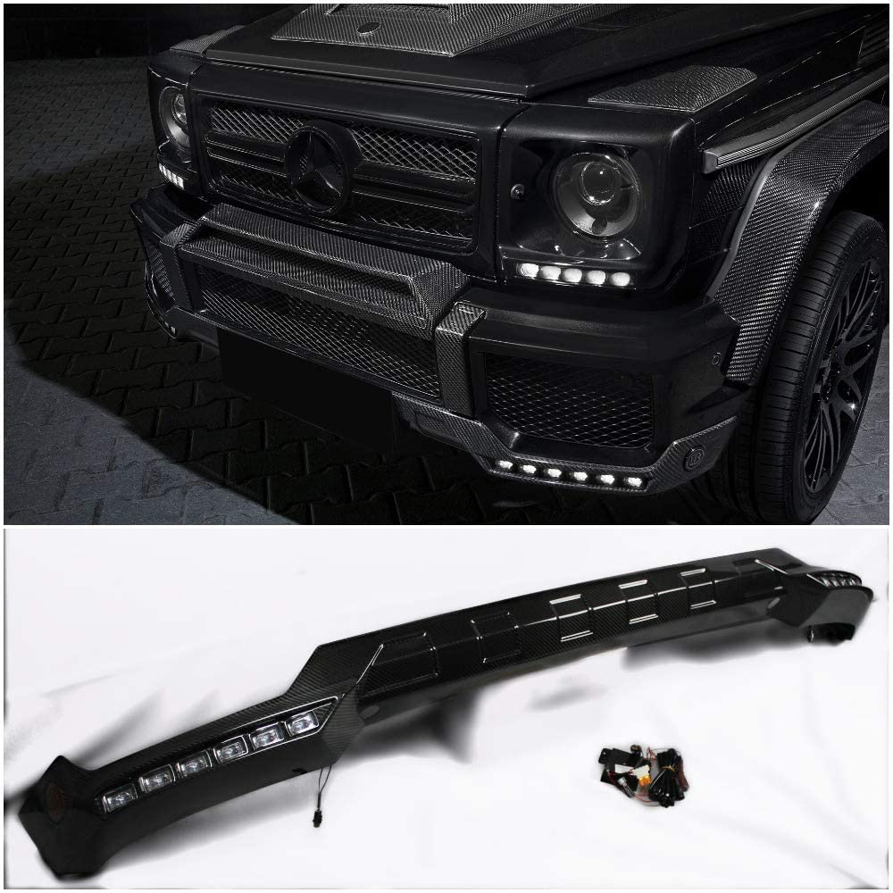 Carbon Fiber Front Big Lip Spoiler with LED Lights for Mercedes-Benz G-Class W463 & W463 6×6 Carbon fiber front lip spoiler with LED lights for Mercedes G-Class W463
