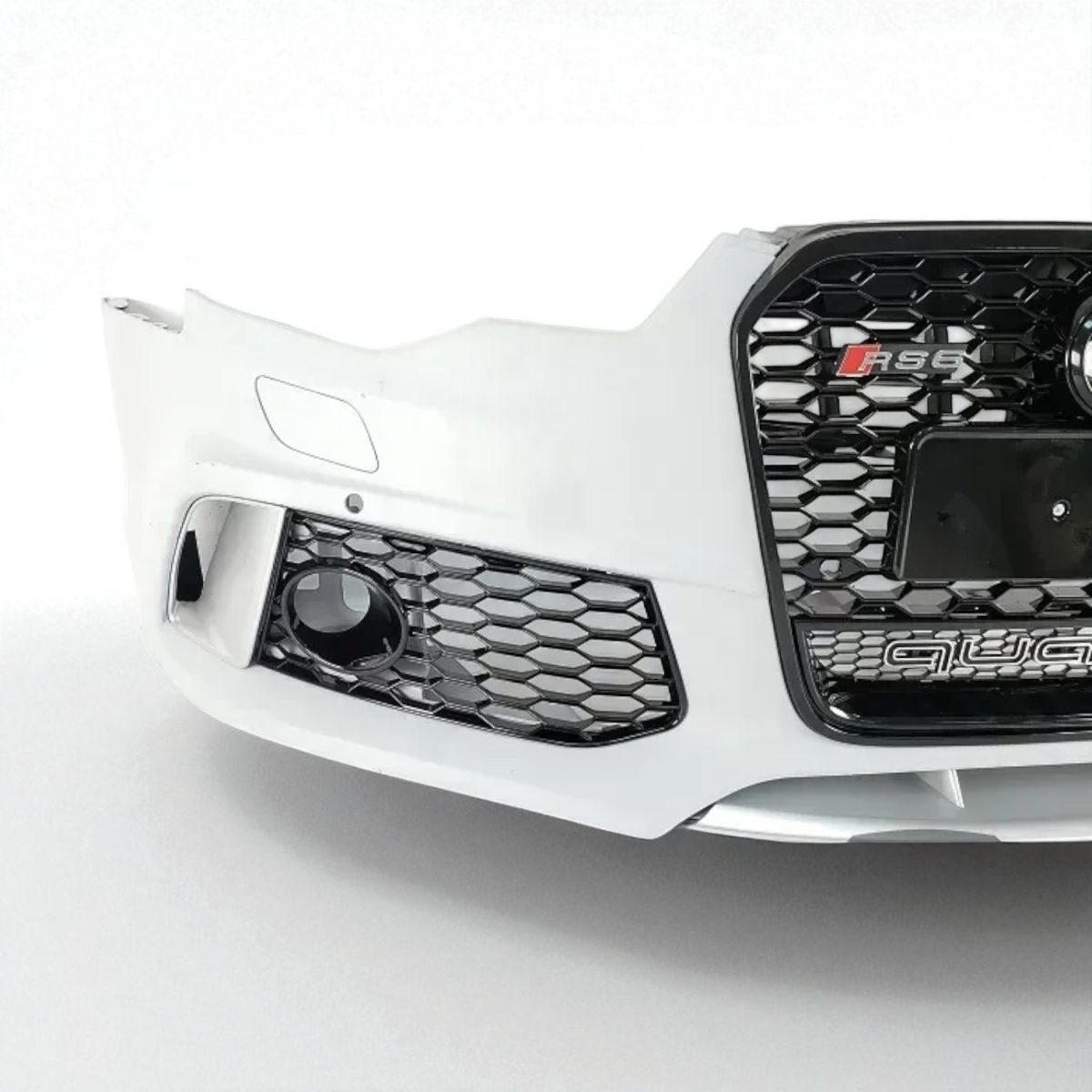 Kubay Design RS6 style front bumper with radiator grille, honeycomb black Quattro design — fits Audi A6 and S6 C7 2014–2018, direct replacement.