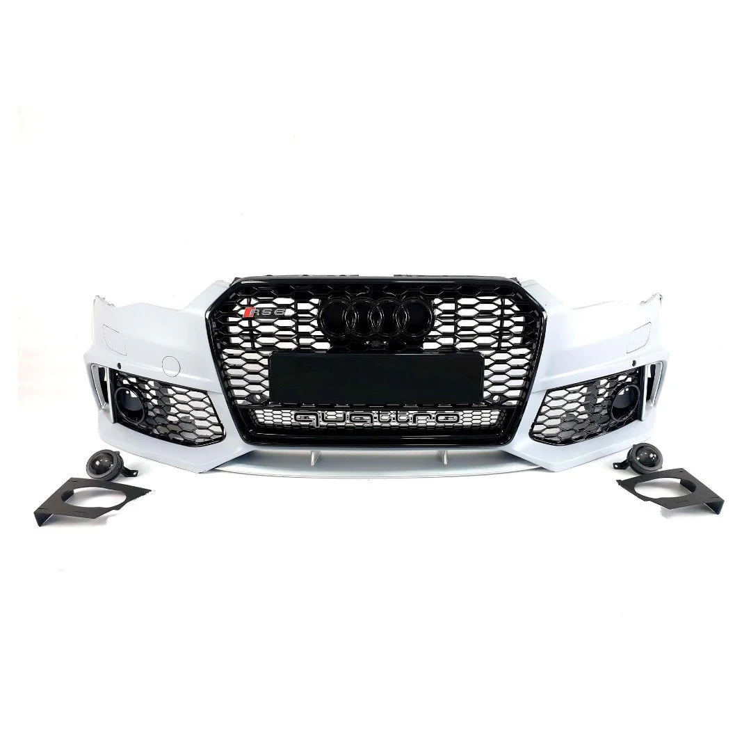 RS6 Style Front Bumper with Black Quattro Grille for Audi A6/S6 C7 2014–2018 Kubay Design RS6 style front bumper with radiator grille, honeycomb black Quattro design — fits Audi A6 and S6 C7 2014–2018, direct replacement.