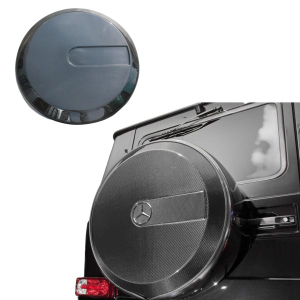 Carbon fiber spare wheel cover fitted on Mercedes-Benz G-Class rear – no logo