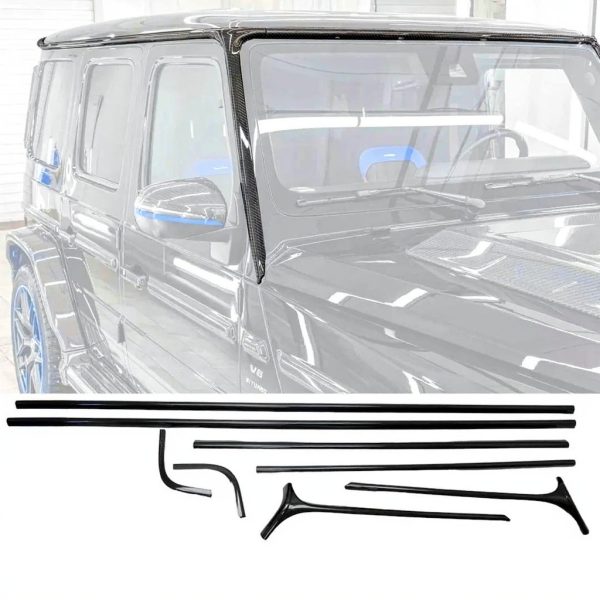 Carbon fiber roof trim with A-pillars fitted on Mercedes-Benz G-Class W465