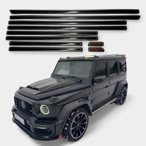 amg style piano black side moldings insertions only mercedes g class w463a kubay design