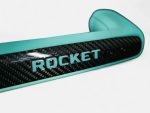 Detailed perspective showing right edge section of carbon fiber passenger grab bar cover with Tiffany text