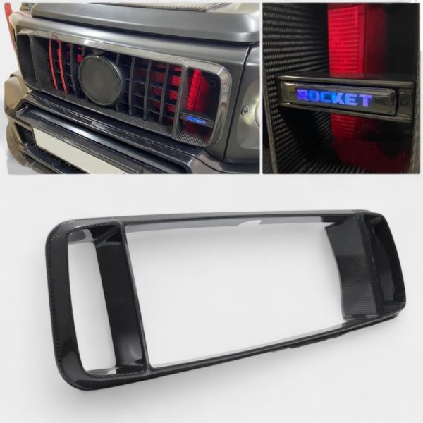 carbon fiber rocket 900 grille frame red led mercedes g class w463a w464 kubay design
