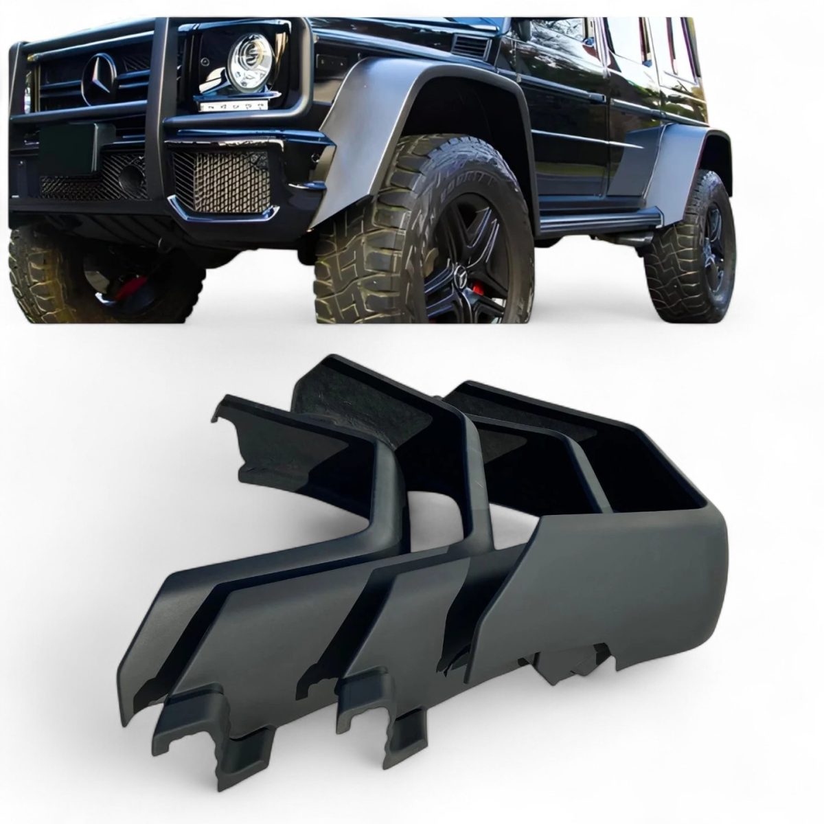 Fiberglass Fender Flares 4×4² for Mercedes-Benz G-Class W463 Fiberglass Fender Flares 4×4² Style for Mercedes-Benz G-Class W463 – Kubay Design wide-body upgrade.