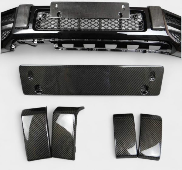 carbon fiber front bumper fangs and number plate bracket mercedes g class w463a kubay design