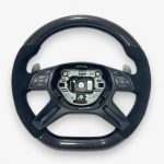 Flat-bottom carbon steering wheel with Alcantara grips and matte black center for Mercedes GL X166 / ML W166.