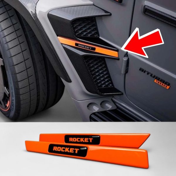 Orange Carbon Rocket-Style Fender Inserts with Blue LED Emblem for Mercedes G-Class W463A – Kubay Design