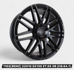 Angled view displaying unmounted dark satin performance rim with 5x130 lug pattern and technical specs tag