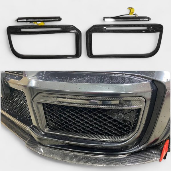 carbon fiber front bumper insertions with led lights mercedes g class w463a w464 kubay design