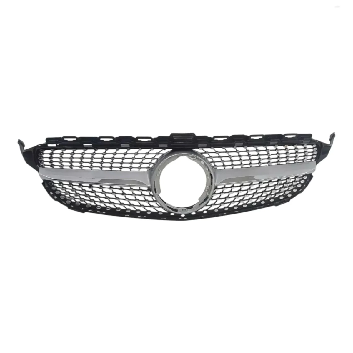 Diamond Silver Front Grille Without Camera for Mercedes C-Class W205 2018–2021 (2) Diamond silver grille for Mercedes W205 without camera – front view