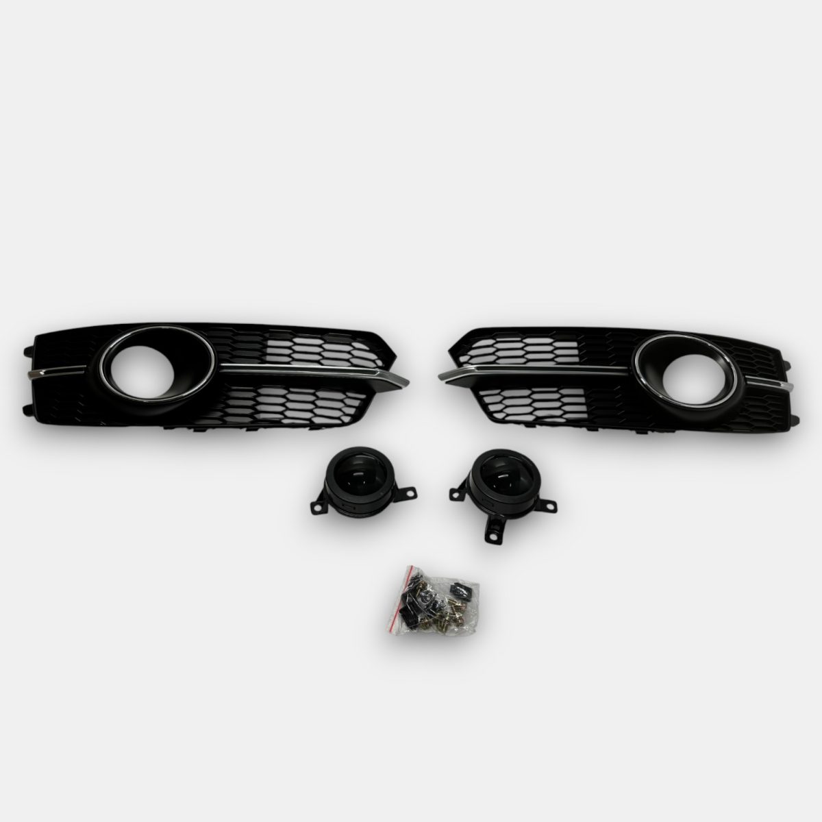 Front Bumper Grilles Black with Chrome Trim for Audi A6 2014–2018 (4) Audi A6 lower bumper grilles replacement