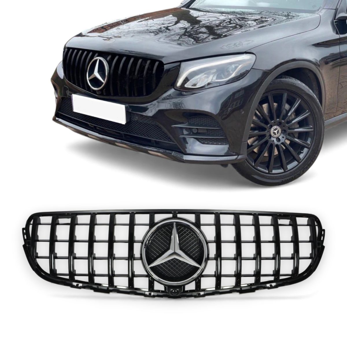 GT-Style All Black Front Grille for Mercedes-Benz GLC X253 2015+ (1) GT all black grille Mercedes GLC X253