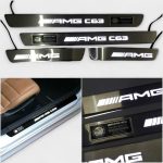 Chrome LED door sills white glow for Mercedes W205 – front view
