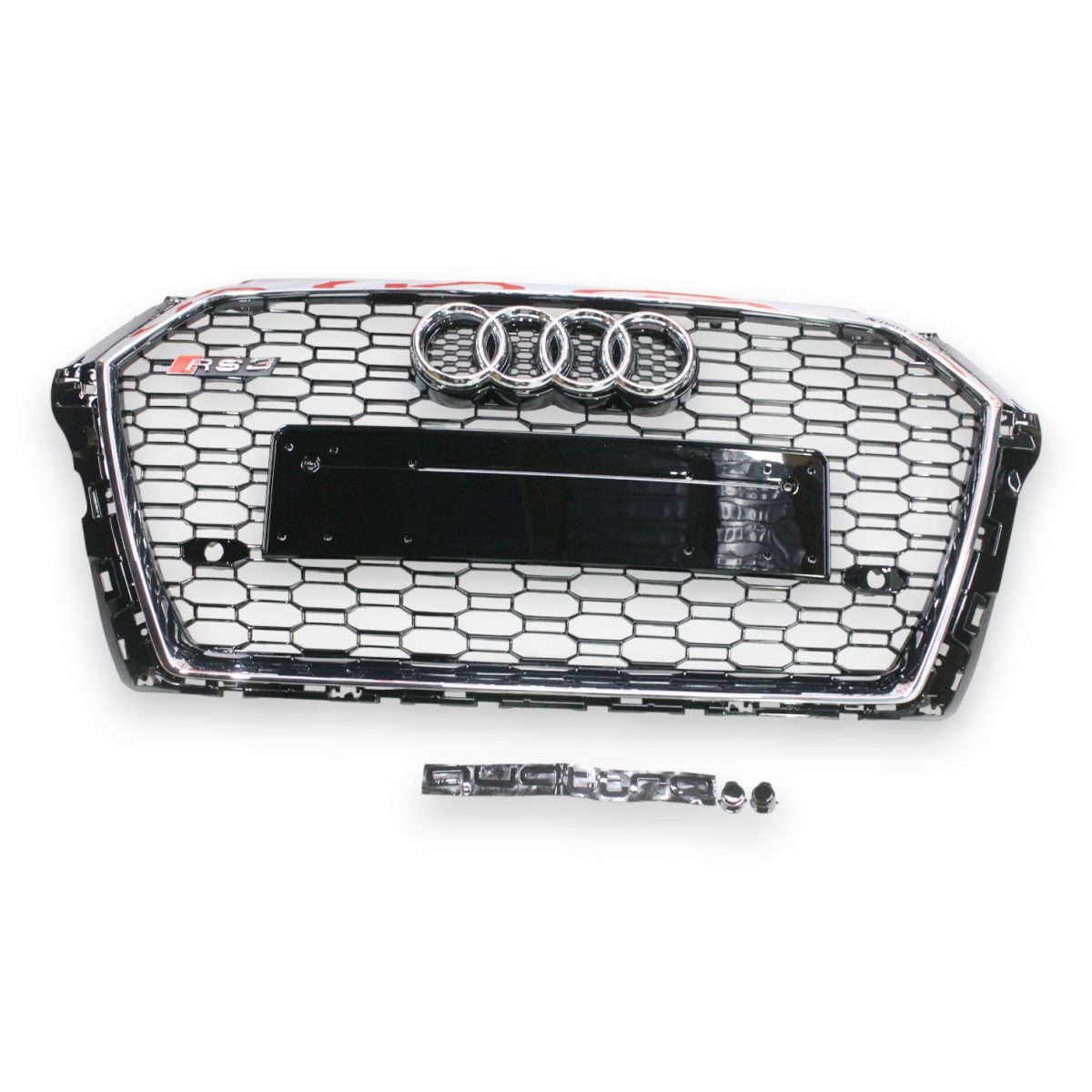 RS3 Chrome Frame QUATTRO Front Radiator Grille for Audi A3 2016–2020 (1) Kubay Design Audi A3 front grille chrome