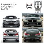studio composite shot showing before and after front view alongside uninstalled G30 M5 CS conversion kit