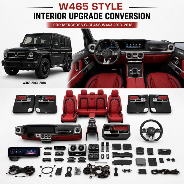 Mercedes G-Class interior upgrade with complete dashboard assembly, premium seats, multimedia display, and door panels.