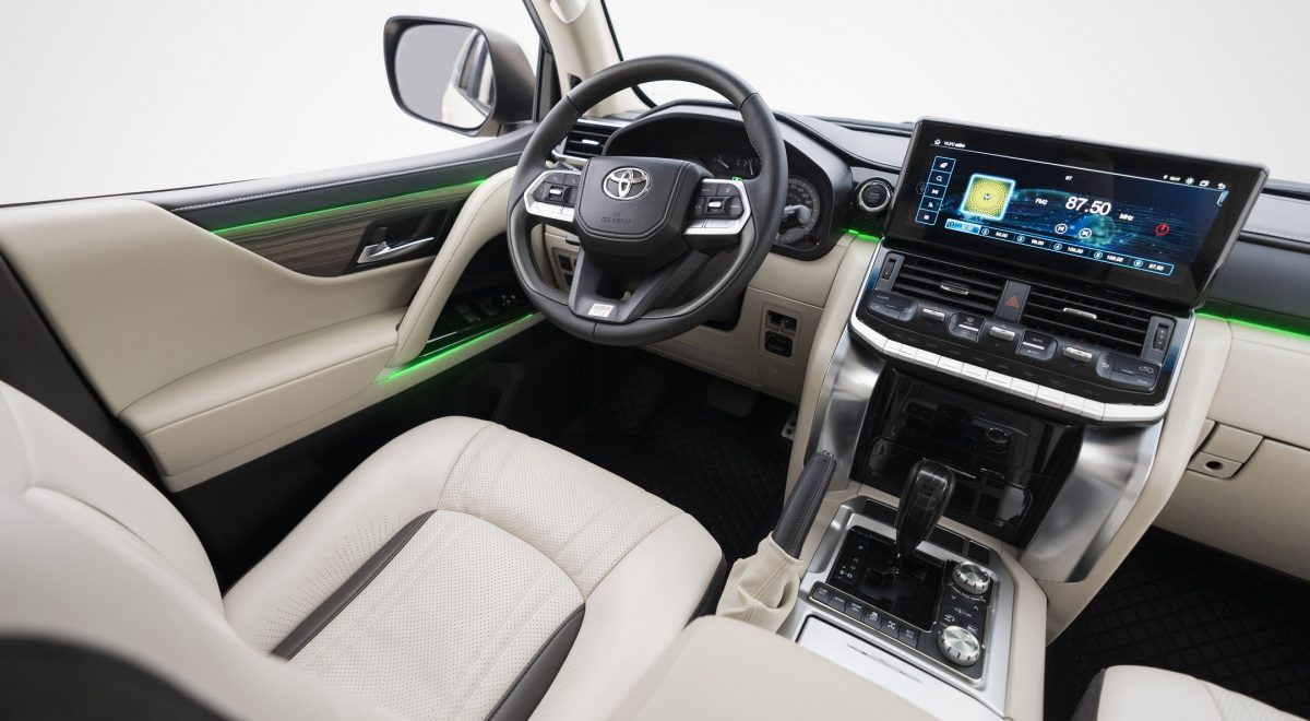 Premium Toyota Land Cruiser 200 interior facelift featuring LC300 steering wheel and console