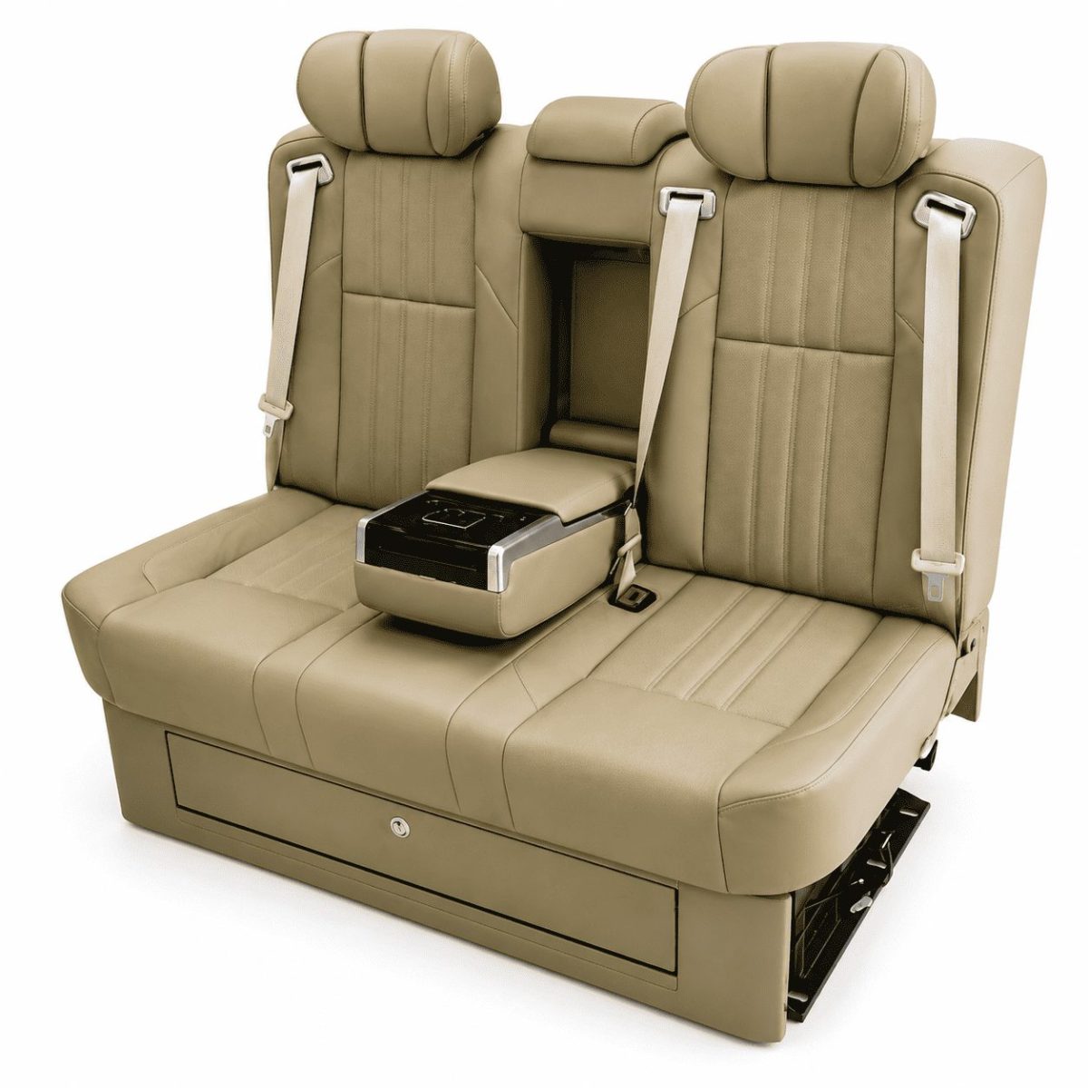 Beige Executive 2-Seater VIP Power Sofa Bed Bench for Mercedes Sprinter, Vito & V-Class (2) Beige Executive VIP Power Sofa Bed Bench for Mercedes-Benz Sprinter, Vito and V-Class Luxury Conversion