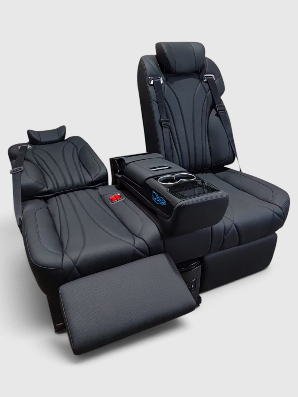 Black 2-Seater VIP Power Sofa Bed Bench for Mercedes Sprinter, Vito and V-Class