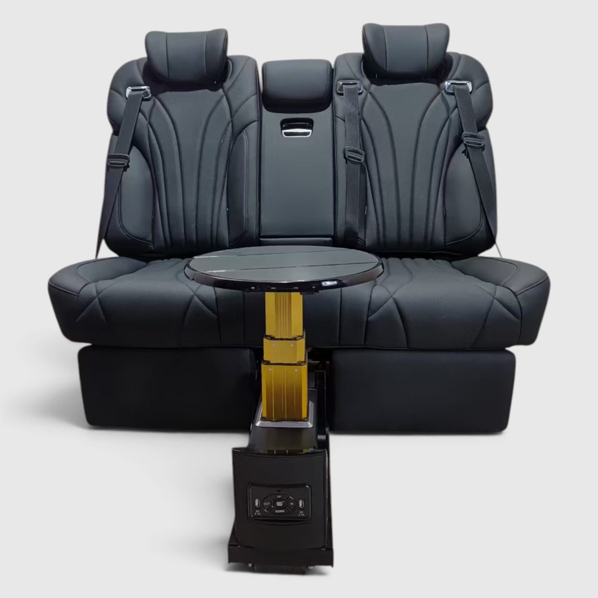Black 2-Seater VIP Power Sofa Bed Bench for Mercedes Sprinter, Vito & V-Class (5) Black Electric Sofa Bed Seat for Mercedes-Benz Vito, V-Class and Sprinter