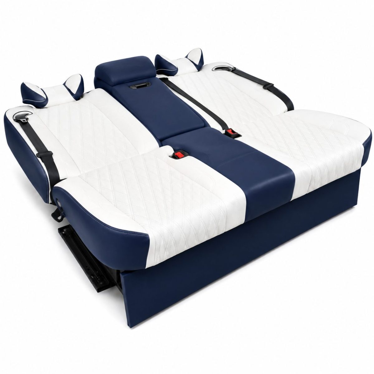 Blue Executive VIP Power Sofa Bed Bench for Mercedes-Benz Sprinter, Vito and V-Class Luxury Conversion