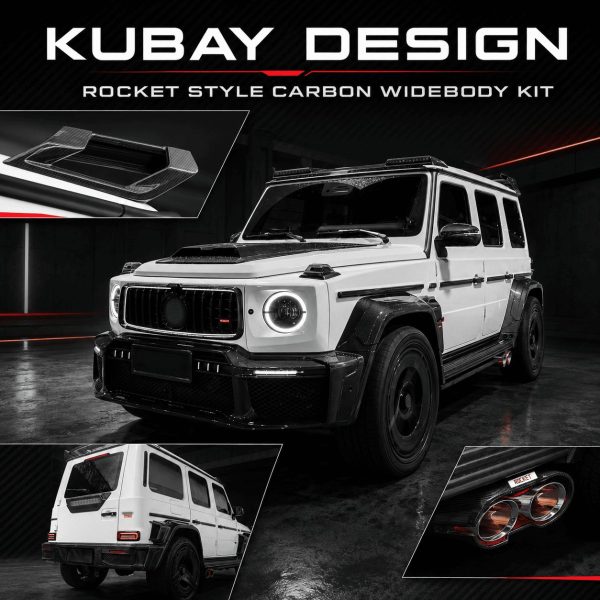 Carbon fiber front grille surround with illuminated Rocket emblem for Mercedes-Benz G-Class W465