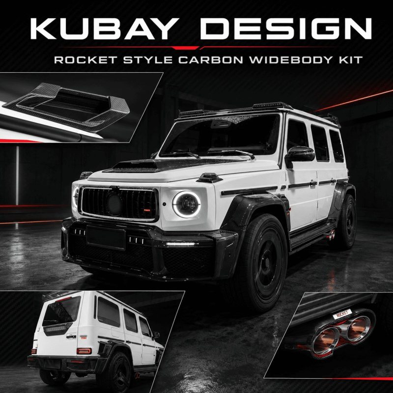 Carbon fiber front grille surround with illuminated Rocket emblem for Mercedes-Benz G-Class W465