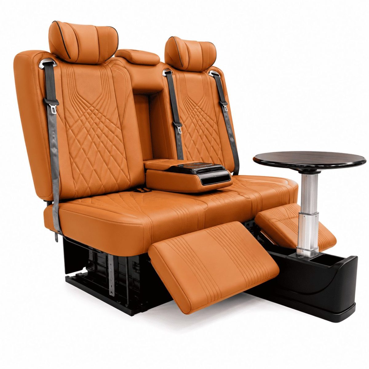 Terracotta VIP Power Sofa Bed Bench with Table for Mercedes Sprinter, Vito & V-Class (2) Terracotta Luxury VIP Power Sofa Bed Bench with Folding Table for Mercedes-Benz Sprinter, Vito and V-Class