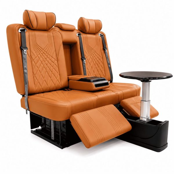 Terracotta Luxury VIP Power Sofa Bed Bench with Folding Table for Mercedes-Benz Sprinter, Vito and V-Class